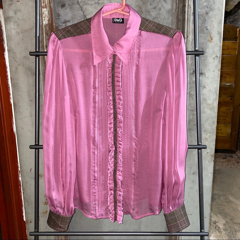 Dolce & Gabbana Sheer Pink Silk Button Down Shirt